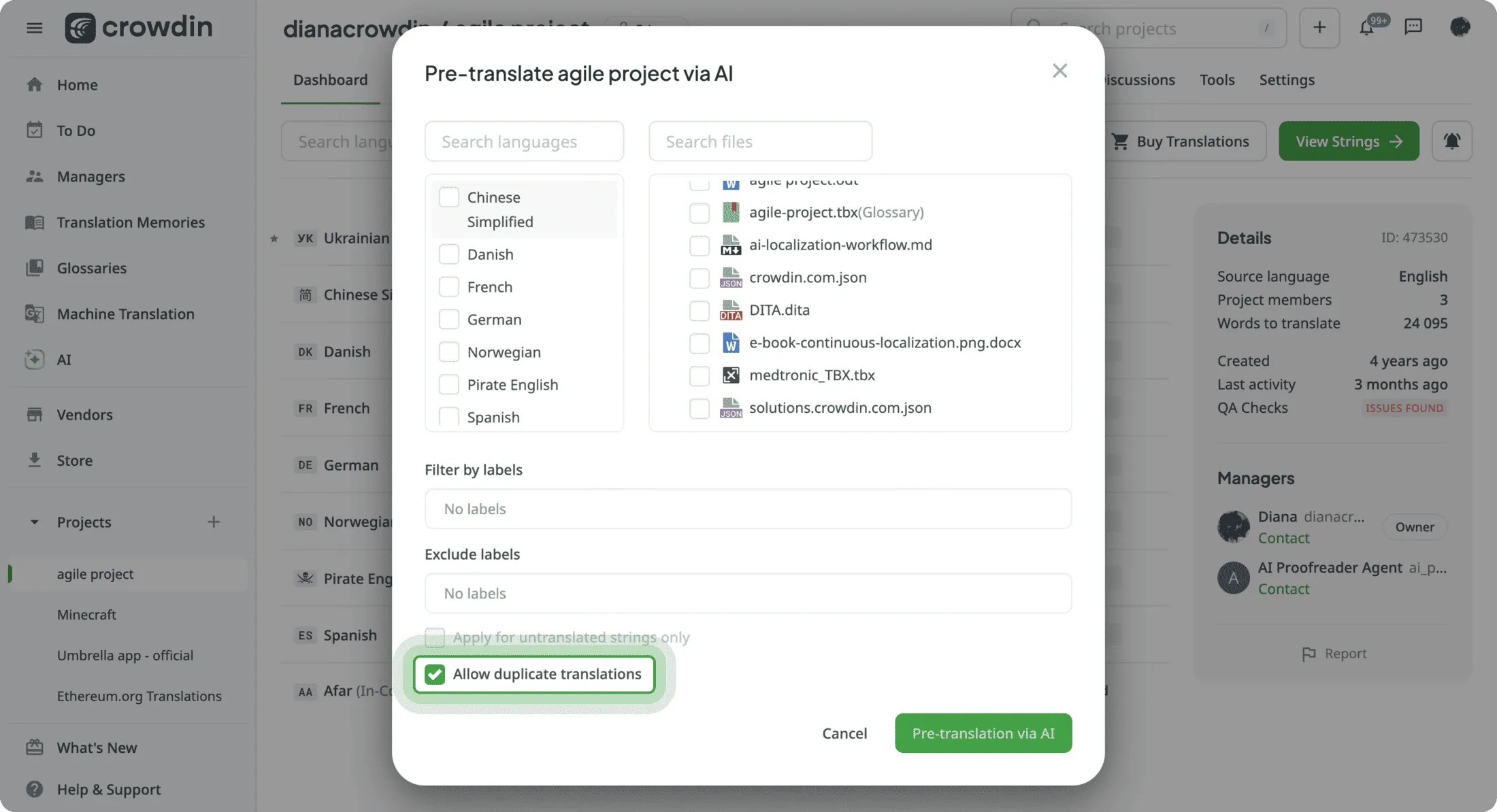 Pre-Translation with Duplicated Translations