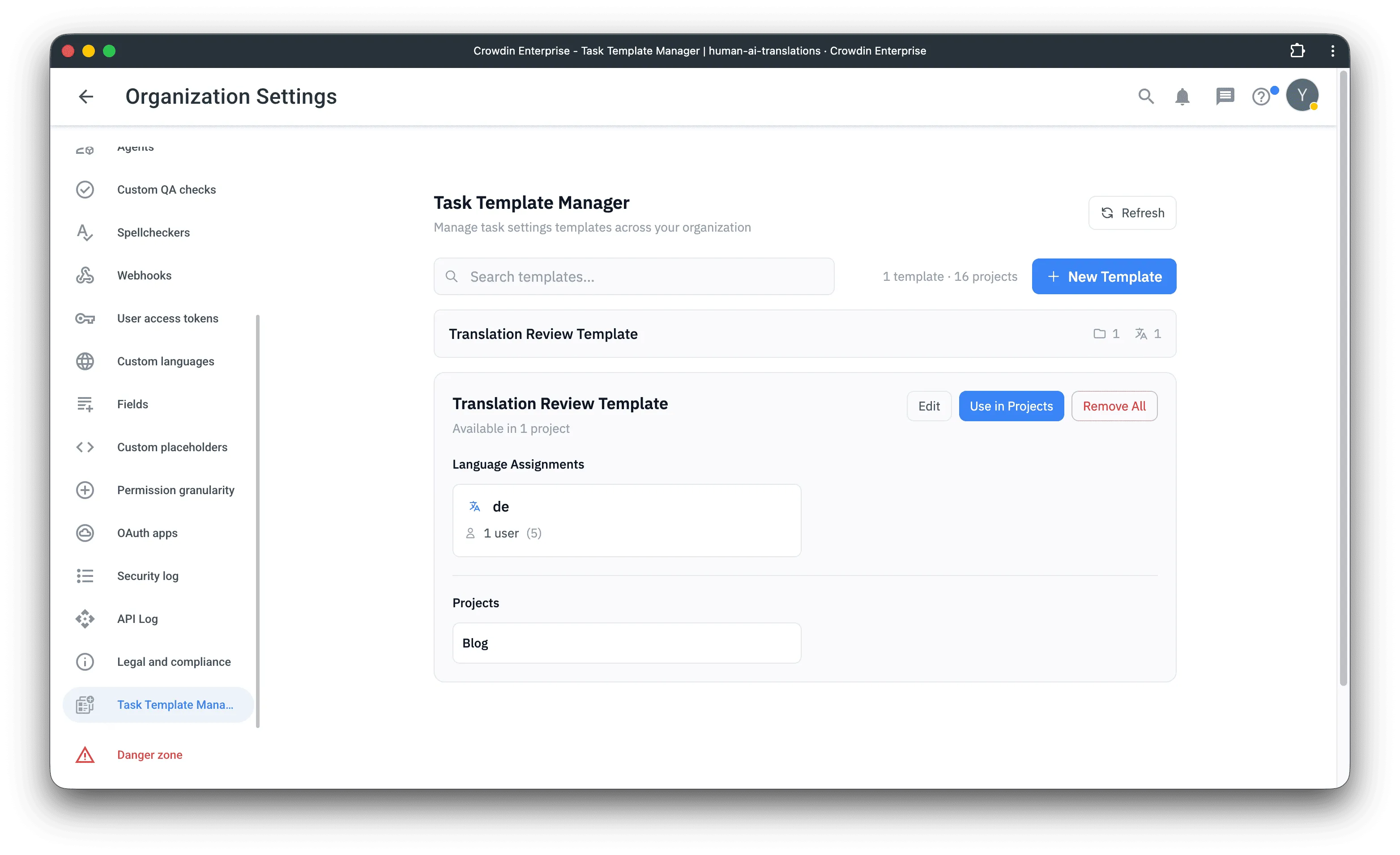 Task Template Manager in Crowdin